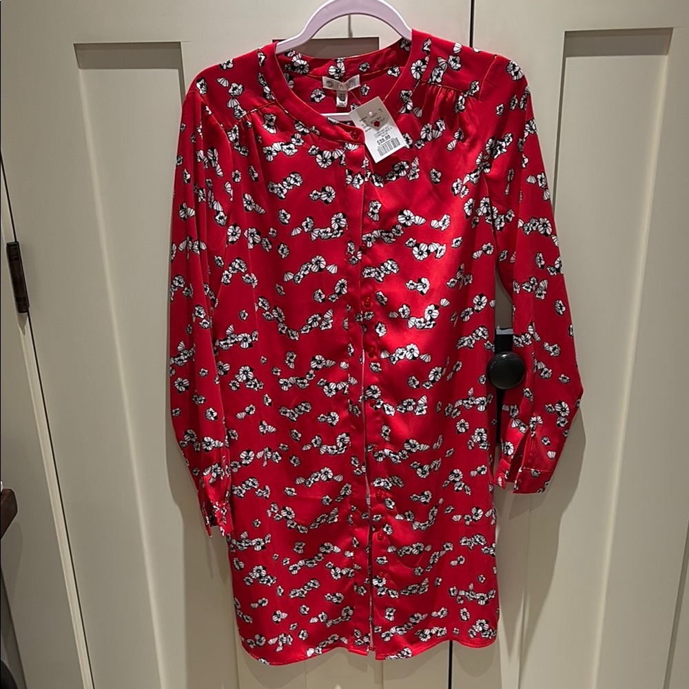 Red Floral Button-Up Blouse
